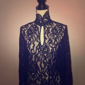 Cynthia Rowley lace keyhole blouse with high neck